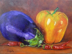 Eggplant and Peppers by Virgilla Lammons